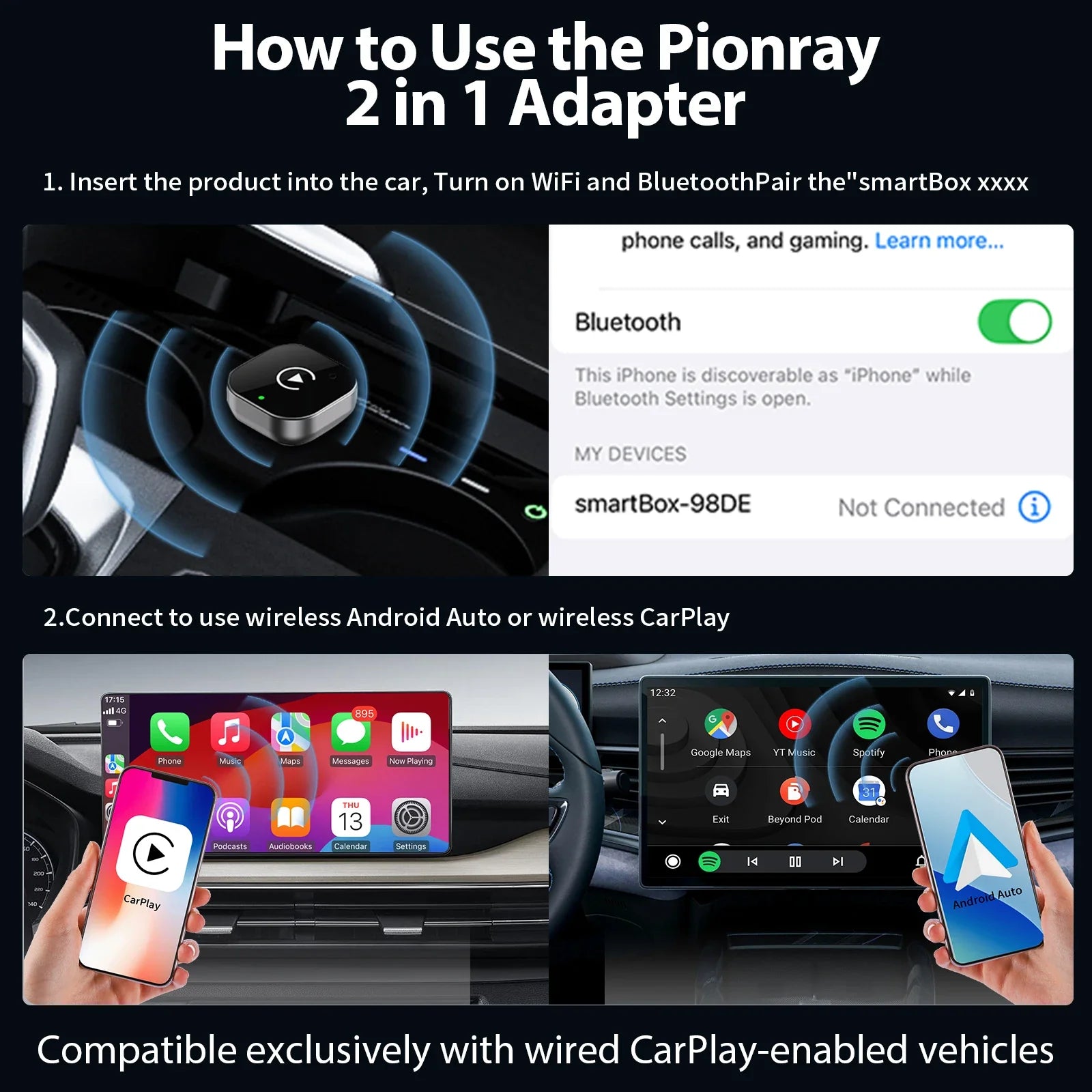 2 in 1 Wireless Apple CarPlay & Android Auto Wireless Adapter