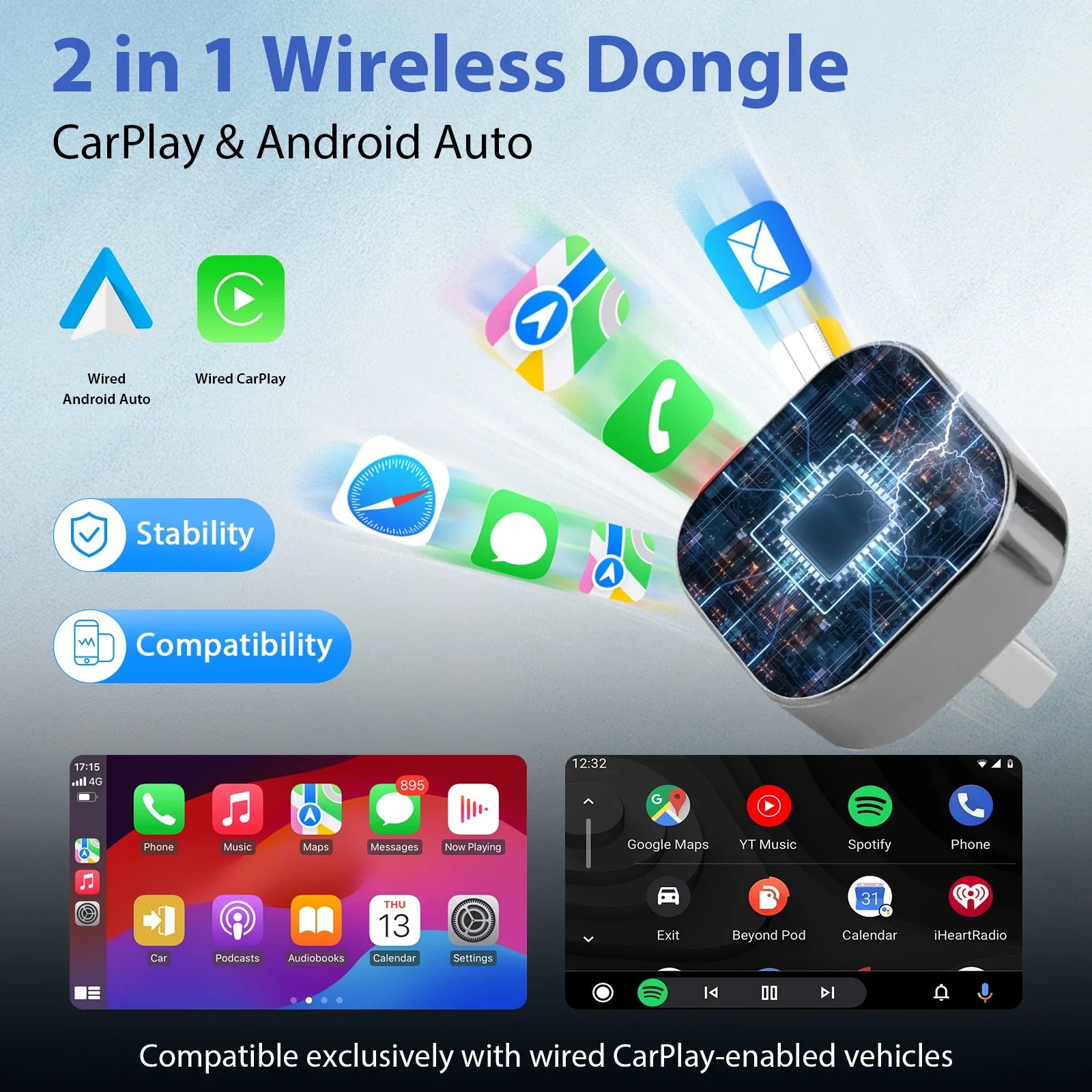 2 in 1 Wireless Apple CarPlay & Android Auto Wireless Adapter
